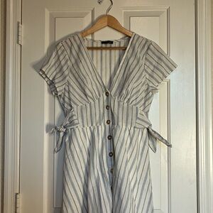As U Wish Blue and White Striped Midi Dress